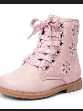 Rachel Shoes Pink Floral Eyelet Lace-Up Girls Combat Boots
